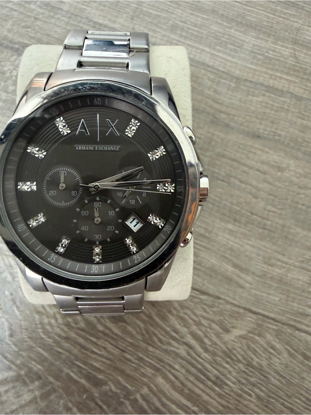 Armani Exchange Silver Stainless Steel Watch with Black Dial